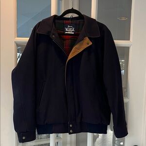 Vintage Woolrich Men's Navy Wool Bomber Jacket Sz M